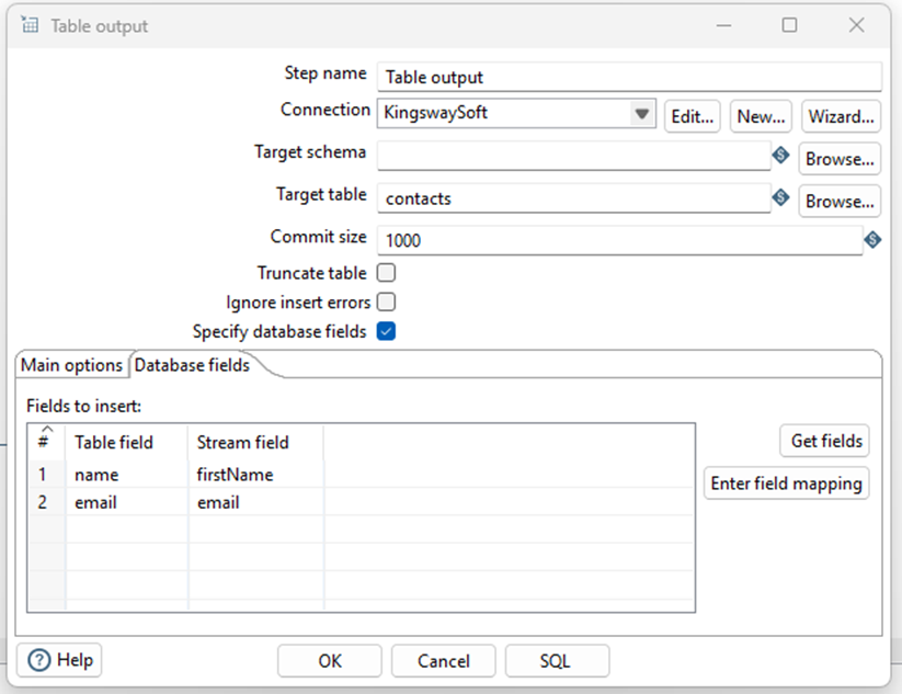 Table Output with KingswaySoft JDBC Driver in Pentaho